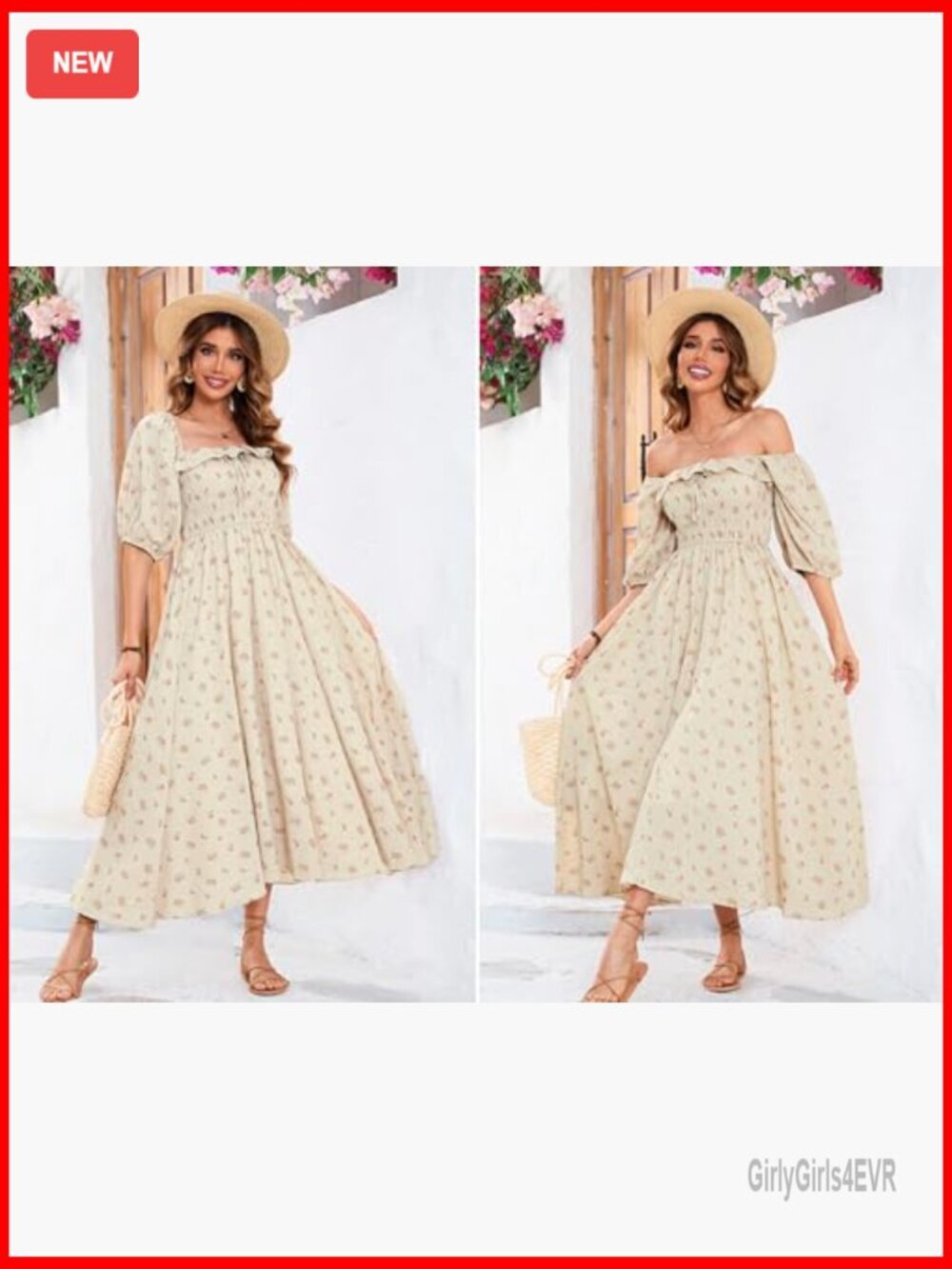 Women's Cotton Backless A-Line Flowy Midi Dress Ruffled Sleeves - Picture 5 of 7